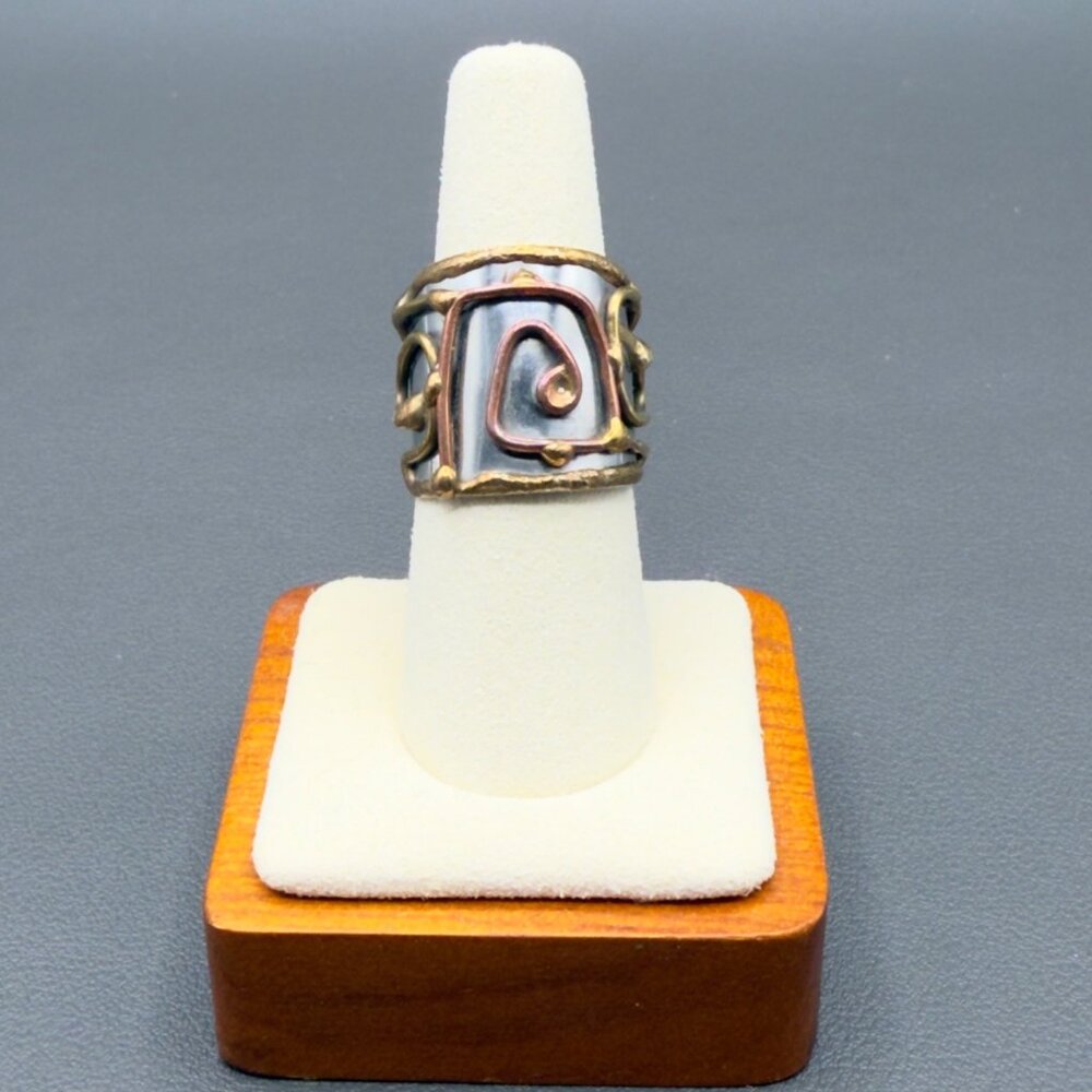 Welded Mixed Metal Cuff Ring Spiral Design One Size by Anju